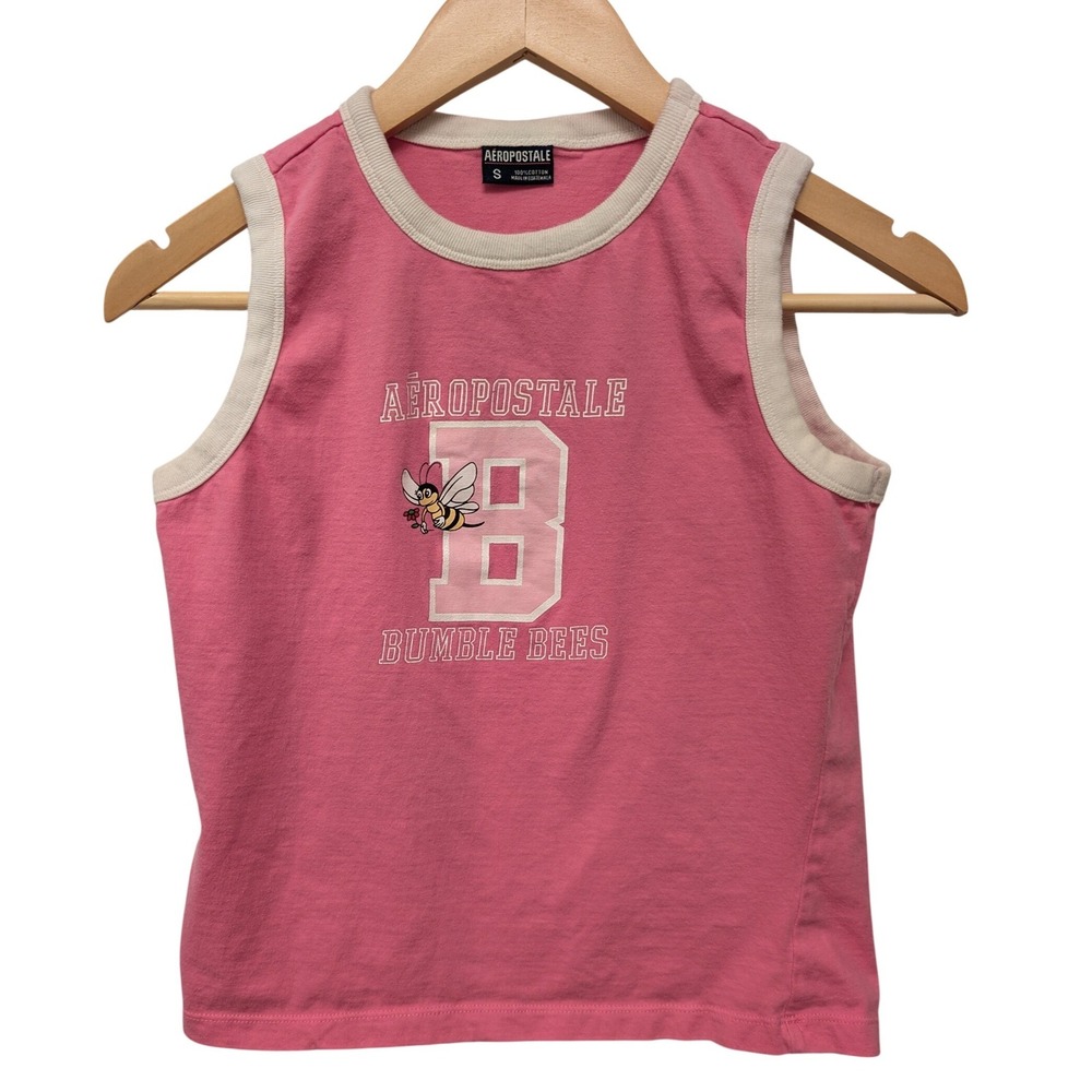 Vintage Y2K Aeropostale Bumble Bees Graphic Ringer Tank Top Pink Baby Tee Girlie